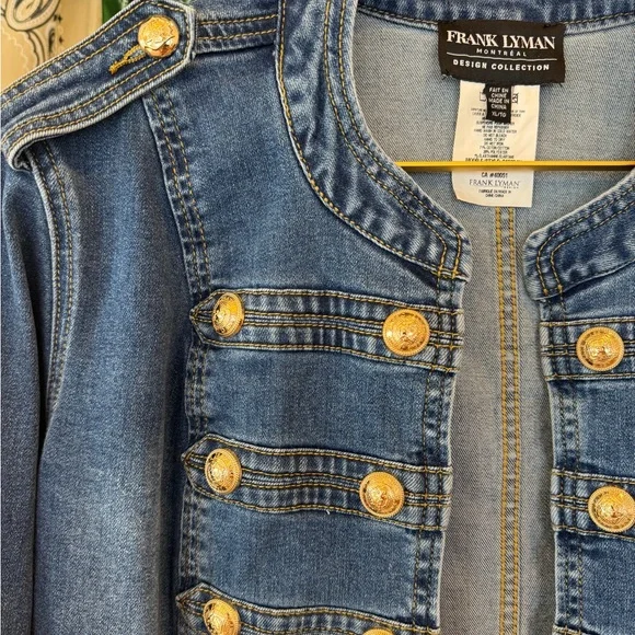 RARE Frank Lyman Montreal Blue Denim Military Jacket - Picture 2 of 6